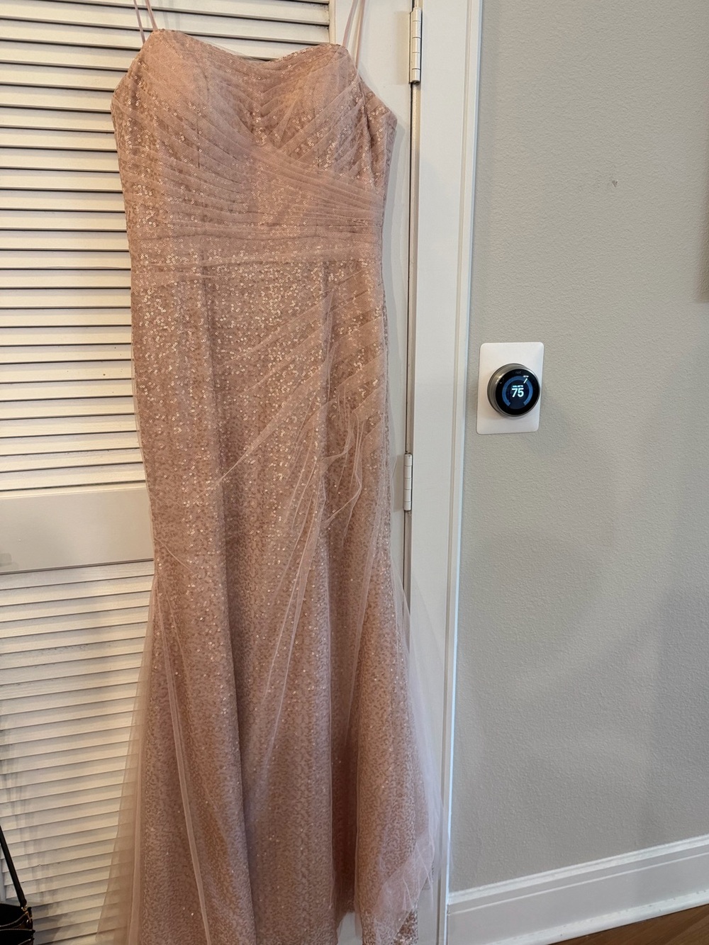 Mori Lee Blush Sequin Spaghetti-Strap Wedding Guest/ Bridesmaid Dress - Picture 5 of 6